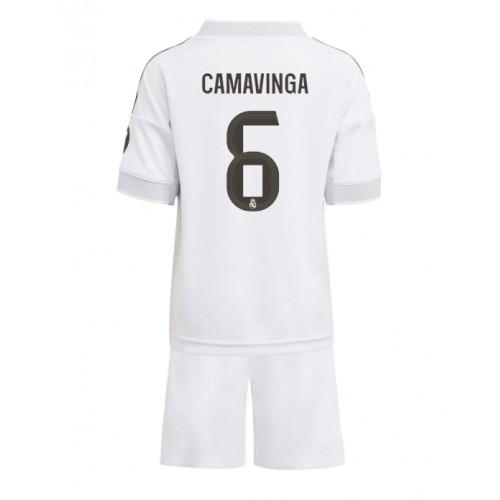 Stroje piłkarskie Real Madrid Eduardo Camavinga #6 Koszulka Podstawowej dla dzieci 2025-26 Krótki Rękaw (+ szorty)